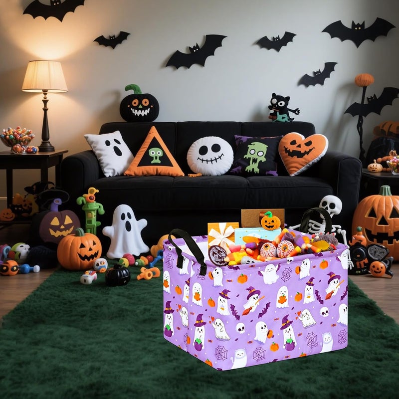 FUULOXE Halloween Empty Storage Basket with Handles Open Gifts&Candy Spooky Basket stuffers for Kids Baby Collapsible Women Organizer Bins Toys Boxes for Shelves Home Office - Image 3